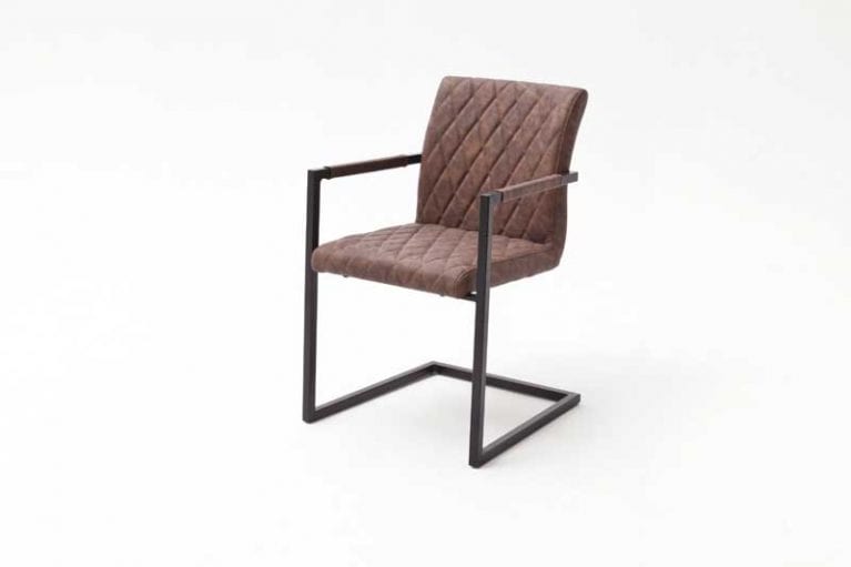 Retrostuhl Kian als Freischwinger in braun mit Rautenmuster und Armlehne