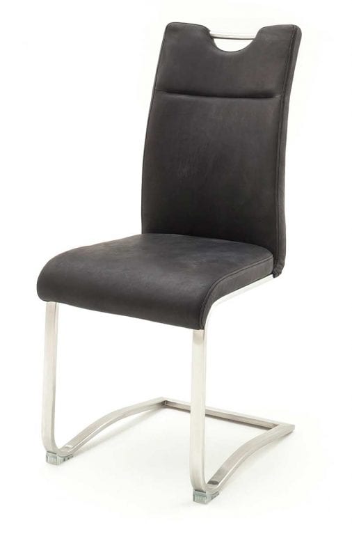 Freischwingerstuhl Zagreb mit Griff an der Rückenlehne in Grau mit Edelstahl Gestell