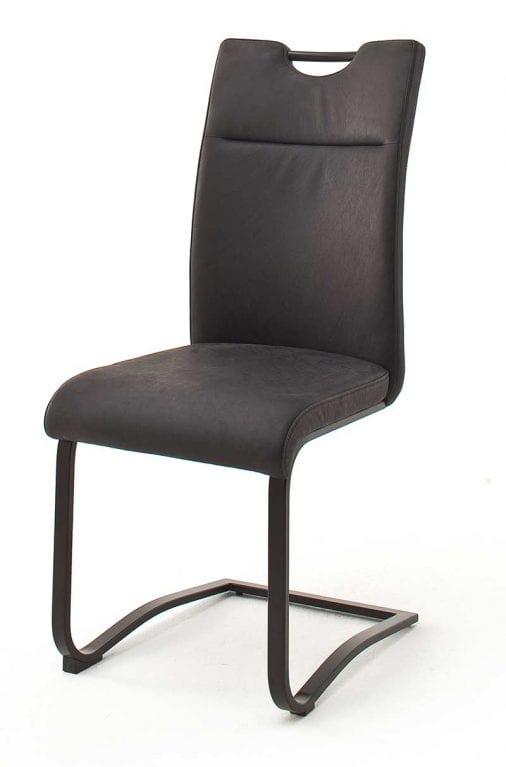 Freischwingerstuhl Zagreb mit Griff an der Rückenlehne in Grau mit schwarz mattem Gestell