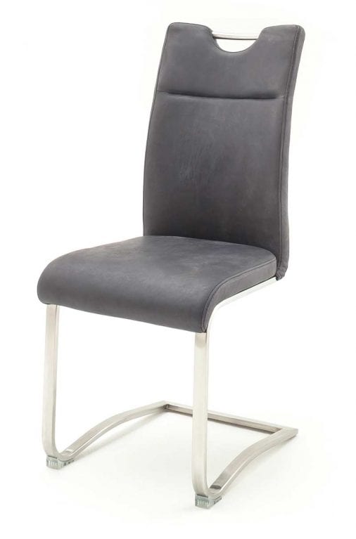 Freischwingerstuhl Zagreb mit Griff an der Rückenlehne in Grau mit Edelstahl Gestell