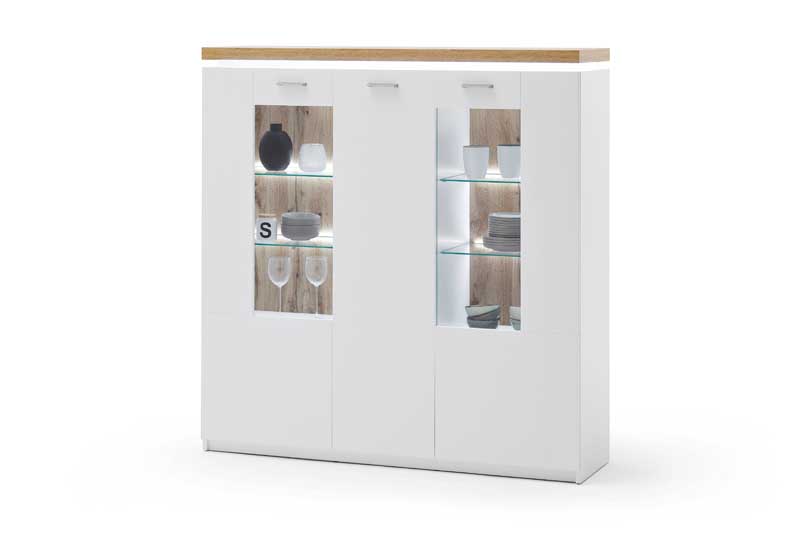 Highboard der Wohnwand Cali von MCA in weiss mit Wotan Eiche Holz