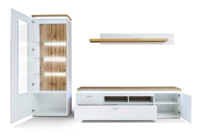 Wohnwand Cali von MCA in weiss mit Wotan Eiche Holz