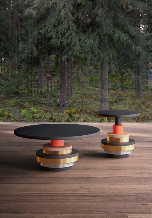 Bretz Tische Disquo in schwarz mit rot goldenen Akzenten