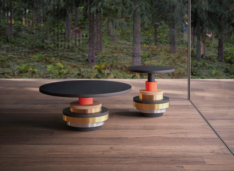 Bretz Tische Disquo in schwarz mit rot goldenen Akzenten