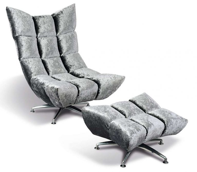 Hangout Bretz Sessel in Silber mit Ottoman