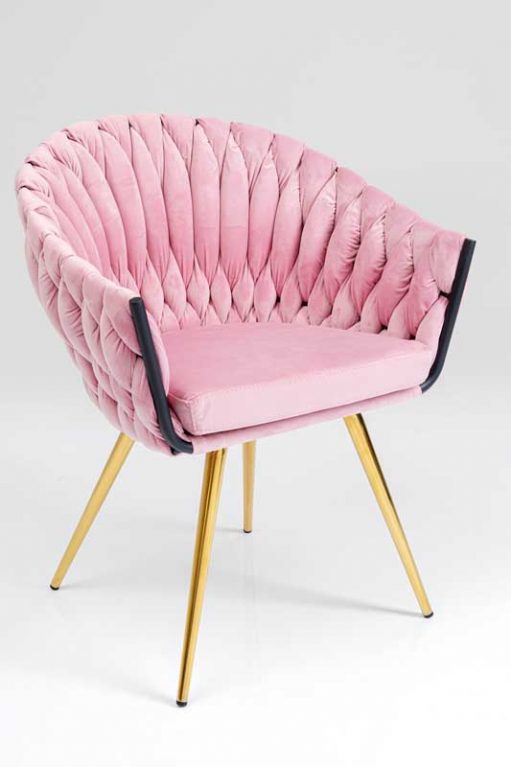 Kare Stuhl mit Armlehnen in Rosa und goldenen Stuhlbeinen