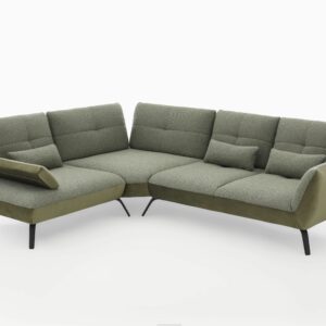 Sofa - 1-Sitzer mit Trapezecke und 3-Sitzer, inkl. Schwenkrücken und Nierenkissen, Stoff, Olivgrün –