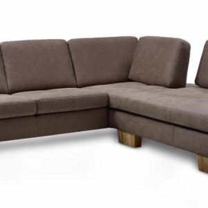 Sofa - 2,5 Sitzer mit Ecke rechts inkl. Armlehne und Sitztiefe verstellbar, Stoff, Braun –