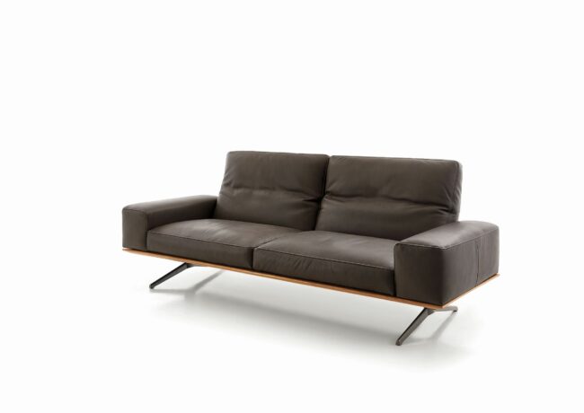 Sofa - 3-Sitzer, Kopfteil/Rückenlehne verstellbar, Leder, Dunkelbraun –
