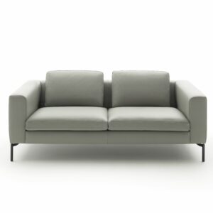 Sofa Lenni Style - 2-Sitzer, Leder, Steingrau, luftige Kisssen –