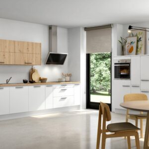 Küchenzeile KA 52.180/51.200 mit Technikblock in Weiß und Wildeiche Nachbildung –