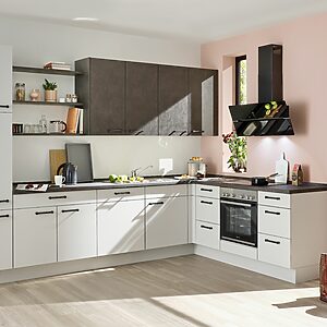 Kleine aber Feiner Küche-Aktiv Küche 31.100 / 32.130 in Seidengrau und Beton Terragrau Nachbildung –