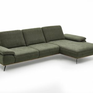 Sofa - 3-Sitzer mit Longchair rechts, Stoff, Moosgrün –