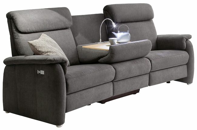 Sofa - 2-Sitzer mit Trapezelement mit Tisch mittig, inkl. teilmotorische Verstellung, Stoff, Anthrazit –