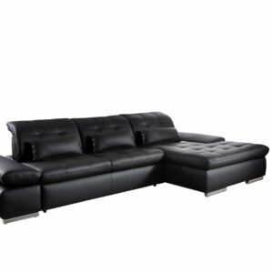 Sofa - 2-Sitzer mit Longchair rechts, inkl. Schwenkrückenfunktion, Leder, Schwarz –