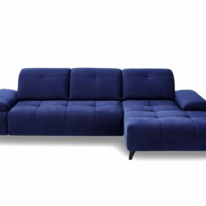 Sofa - 3-Sitzer mit Longchair rechts inkl. Schwenkrücken, Stoff, Blau –