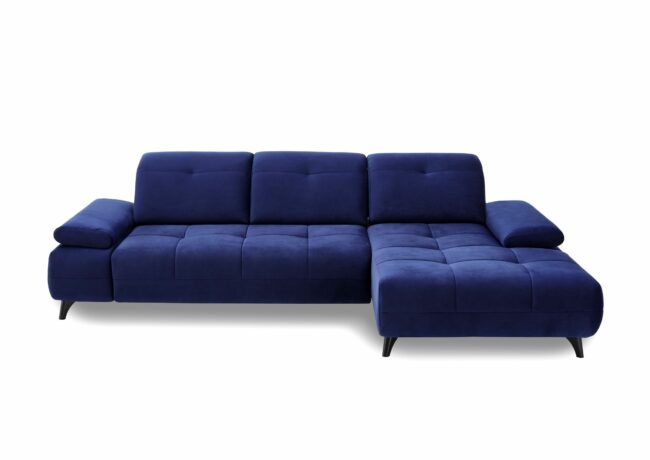 Sofa - 3-Sitzer mit Longchair rechts inkl. Schwenkrücken, Stoff, Blau –
