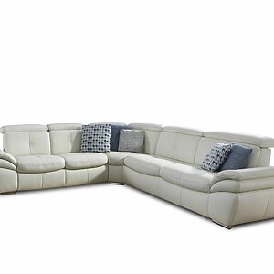 Sofa - 2-Sitzer mit Trapezecke rechts, Leder, Weiß –